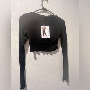 NWT naked wardrobe cropped robbed long sleeve in black